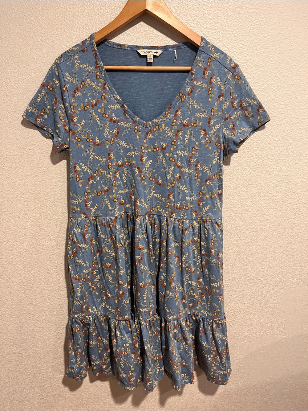 Toad & Co Marley Tiered Organic Cotton Blend Floral Dress Medium NWOT